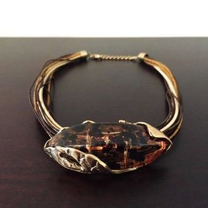 Gold White Brown Layered Leopard Stone Necklace